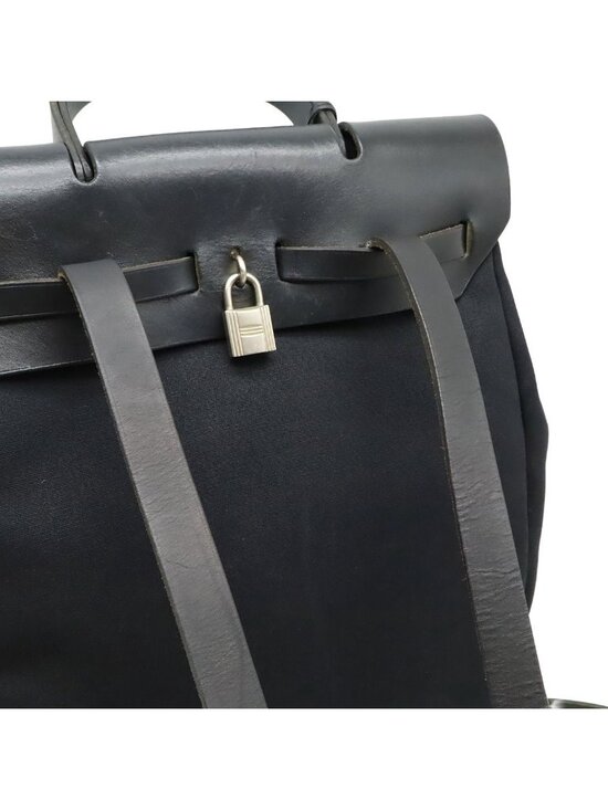 Hermes Herbag a Dos PM Backpack 2-Way Handbag Toile Officier Leather Black main image 7